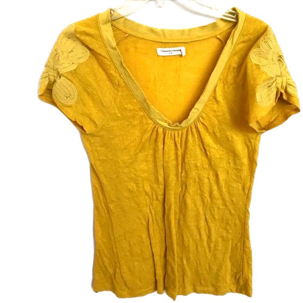 Anthropologie Pilcro Top Flower Sleeves Mustard Yellow Size Medium